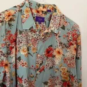 TALLIA Men's Light Blue Floral Button-Down Shirt with Multicolor Blooms